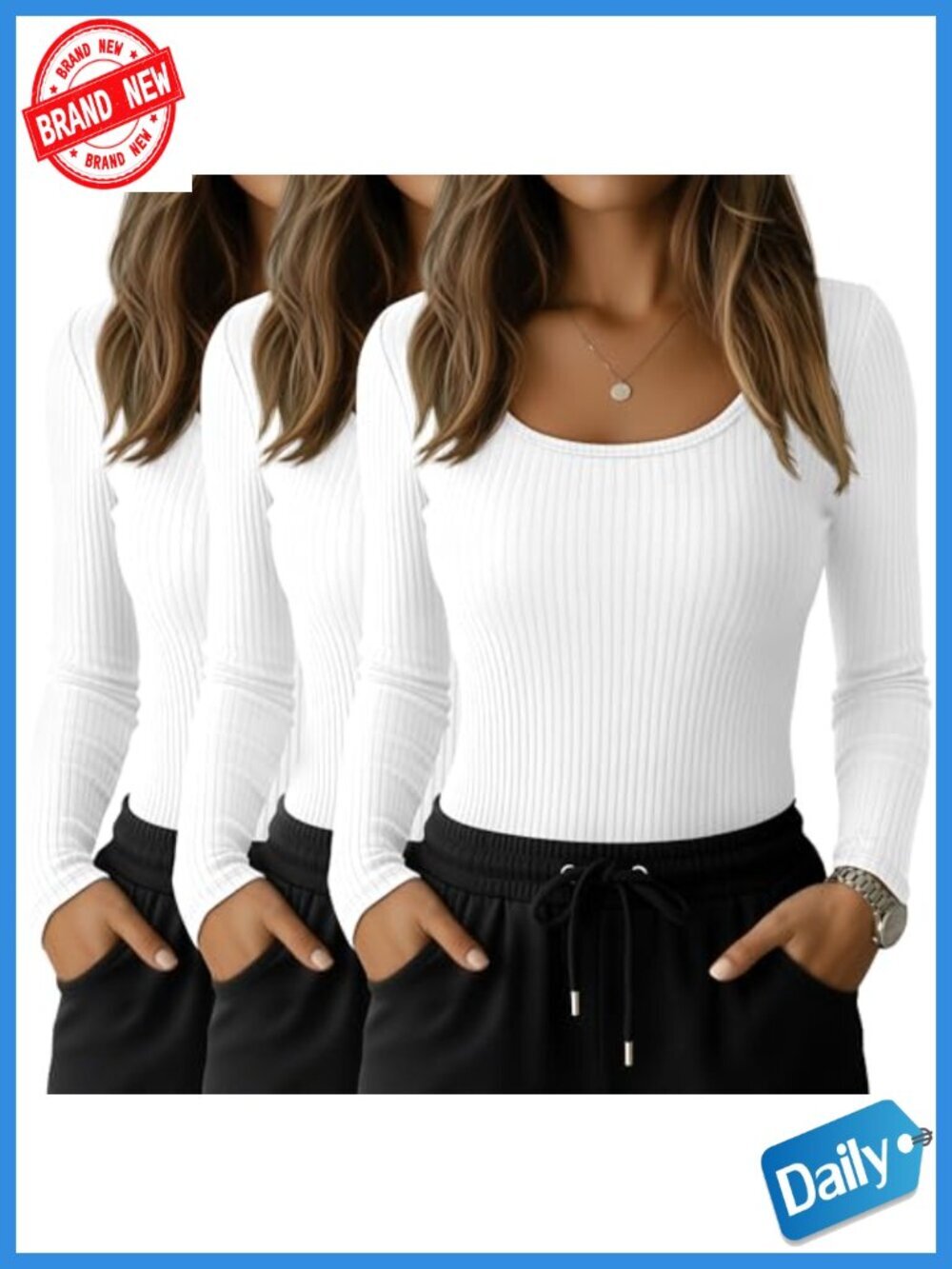 3 Pack Women's Long Sleeve Underscrub Tops Scoop Neck Slim Fit Cotton Spandex